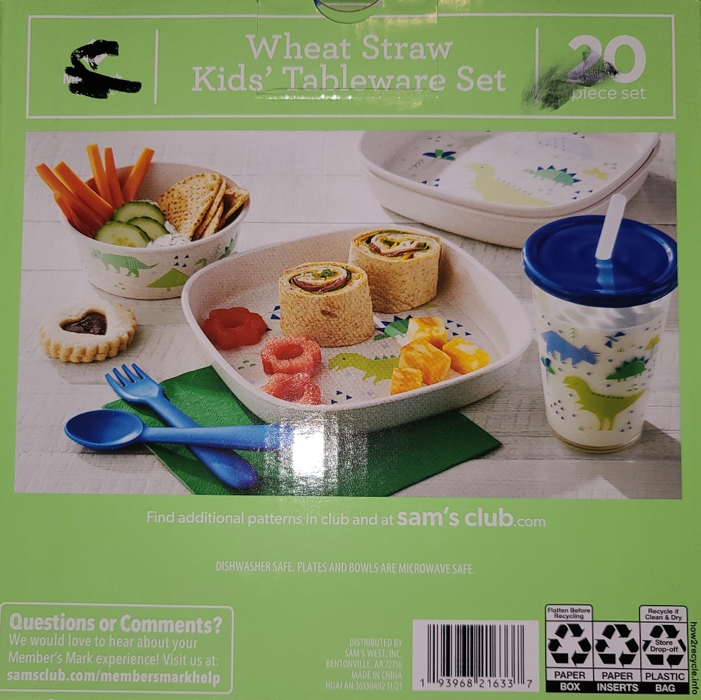 NIB 20 Piece Set Wheat Straw Kids Tableware Set